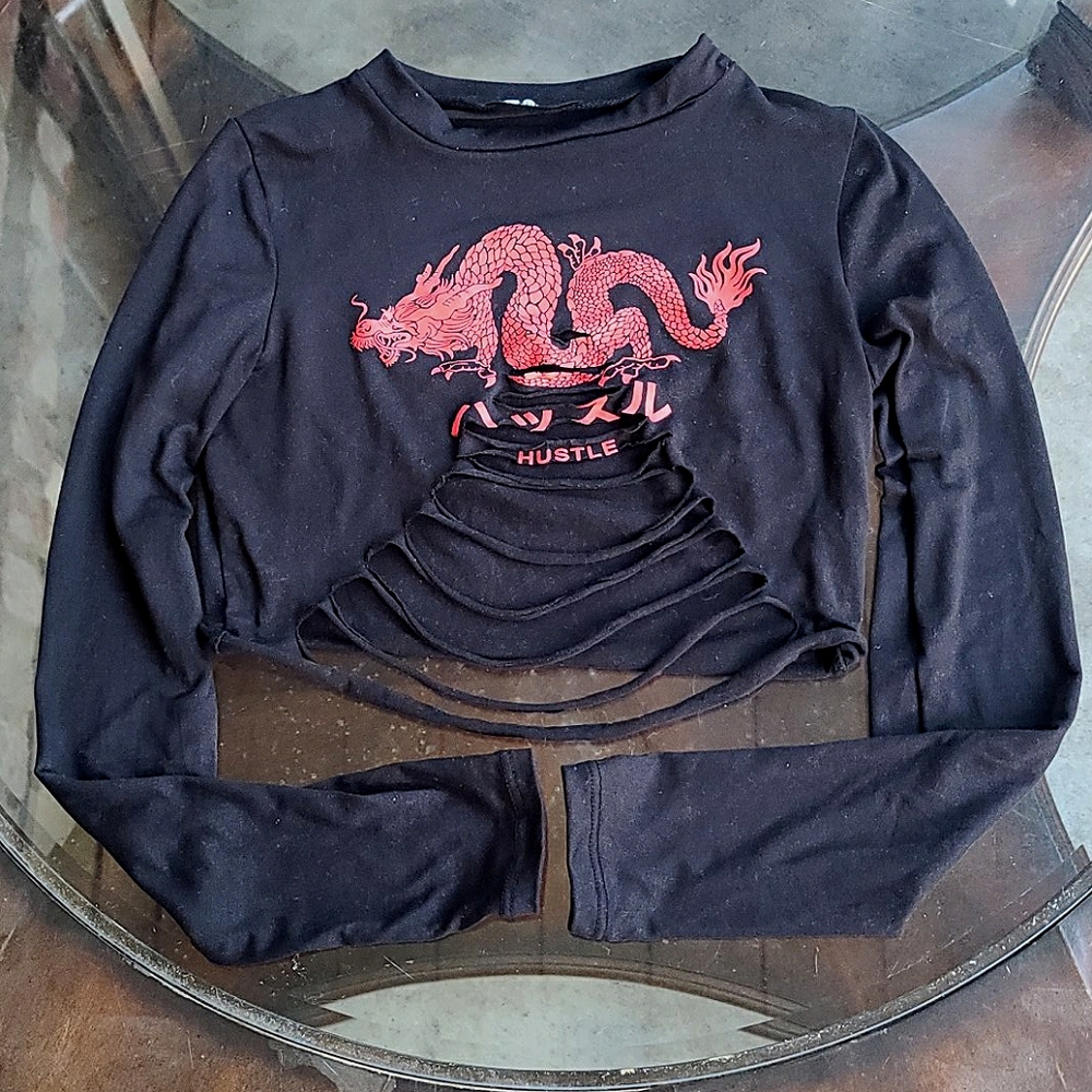 "HUSTLE" Dragon Ripped CropTop